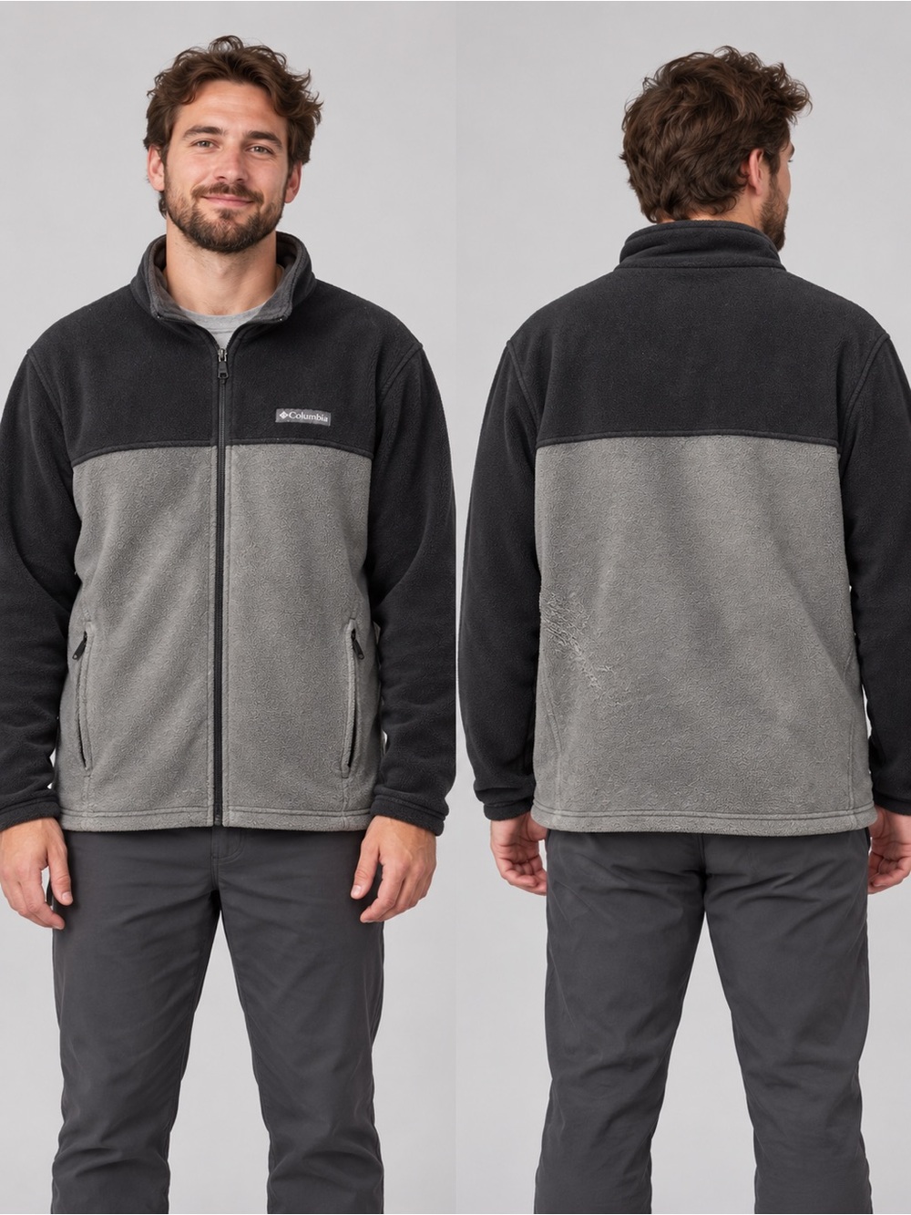 Columbia Size L Black & Grey Colourblock Full-Zip Fleece Jacket